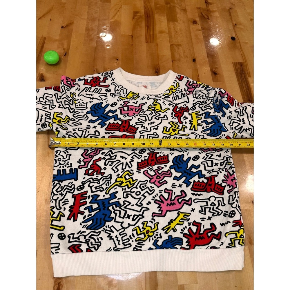 Forever 21 Keith Haring Sweatshirt Women Small White AOP Excellent Pop Art Crew - Picture 3 of 7